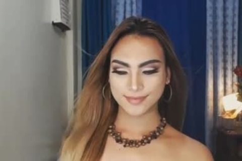 asian tranny Jerking Her cock In Room Solo Masturbation