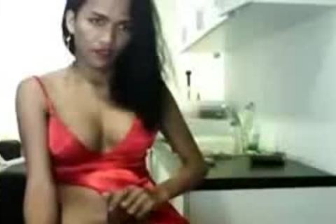 wild Asain shelady In Red dress Cums