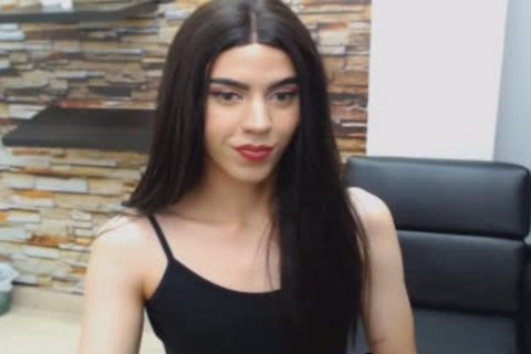 Seductive brunette hair shemale Hard erect 10-Pounder