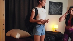 TransAngels.com: Brunette Daisy Taylor in shorts sucking cock