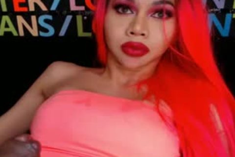 Monstercock Ladyboy In Pink underware Cumming And Self engulfing On webcam