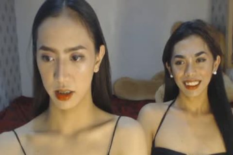 asian Skinny ladyboys Double rod oral
